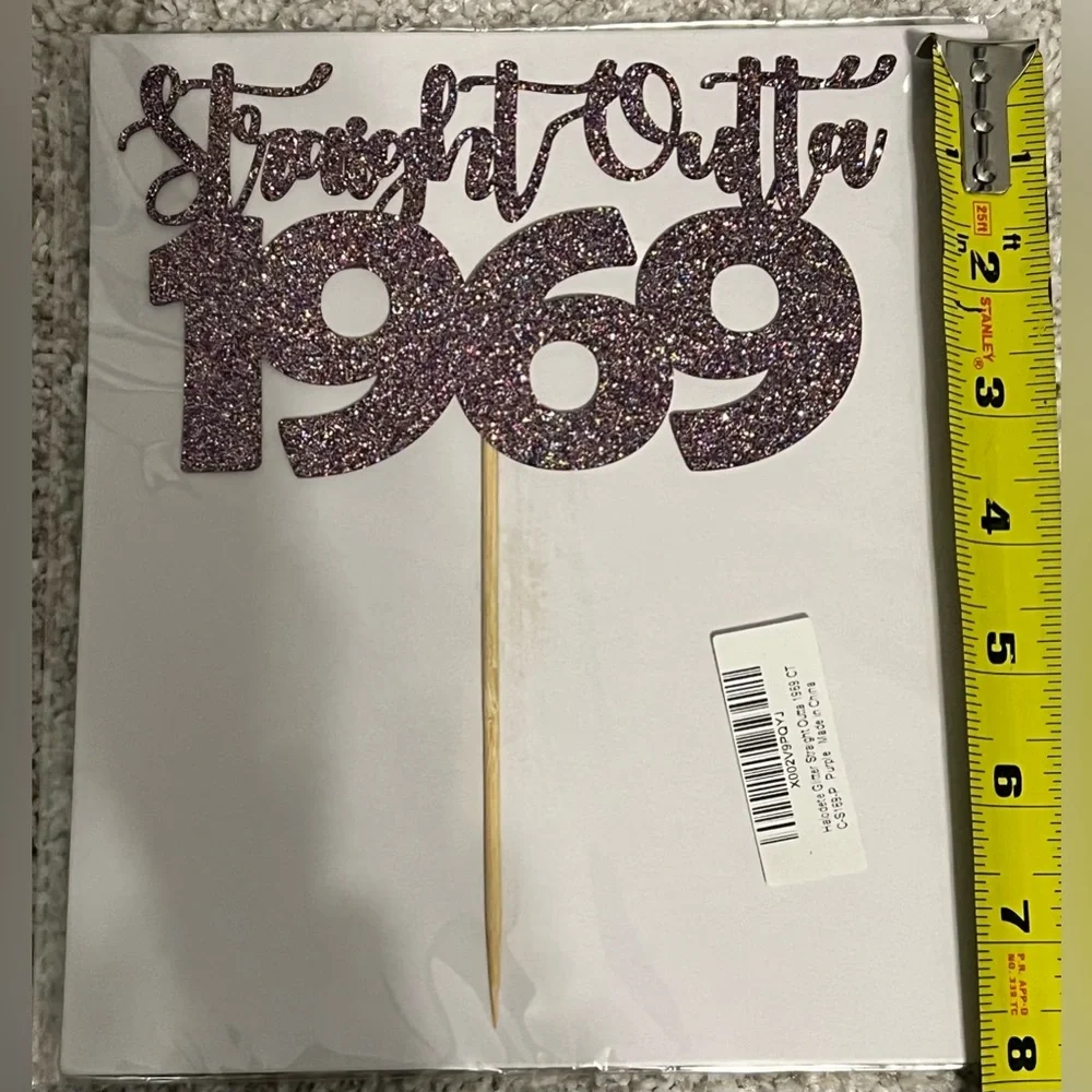 Straight Outta 1969 Cake Topper Purple Sparkle Glitter Party Decoration Birthday